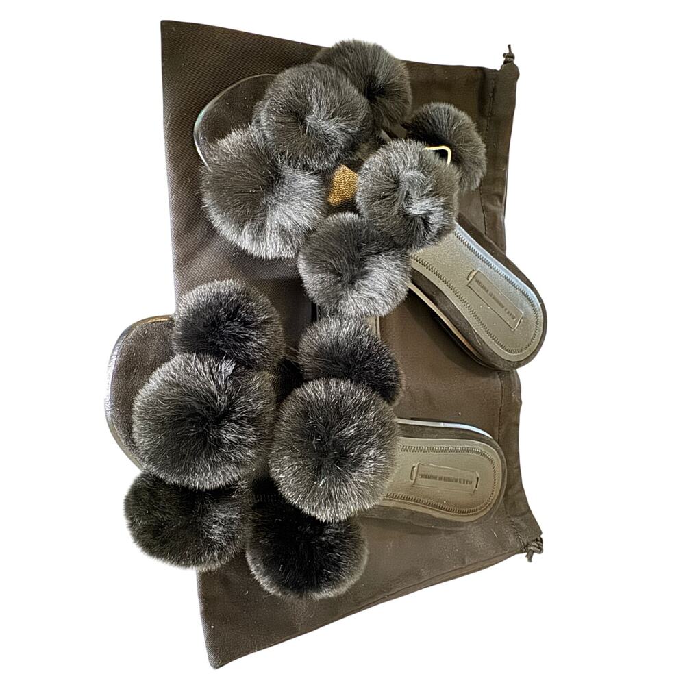 Alexander Wang Ava Rabbit Fur Pom Pom Slides – NIB – Women’s Sz 7 / 37.5 - Picture 2 of 11